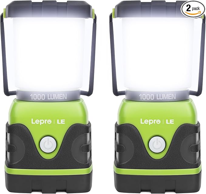 LE 1000LM Battery Powered LED Camping Lantern, Waterproof Tent Light with 4 Light Modes, Camping Essentials, Portable Lantern Flashlight for Camping, Emergency Light, Power Outages, Not Rechargeable