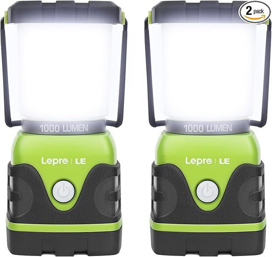 LE 1000LM Battery Powered LED Camping Lantern, Waterproof Tent Light with 4 Light Modes, Camping Essentials, Portable Lantern Flashlight for Camping, Emergency Light, Power Outages, Not Rechargeable