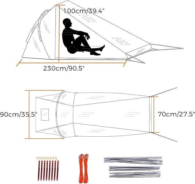Onewind Ultralight One Person Tent, Waterproof Backpacking Tent with Rainfly Mesh Poles Easy Setup for 3 Season Camping Hiking Backpacking Fishing