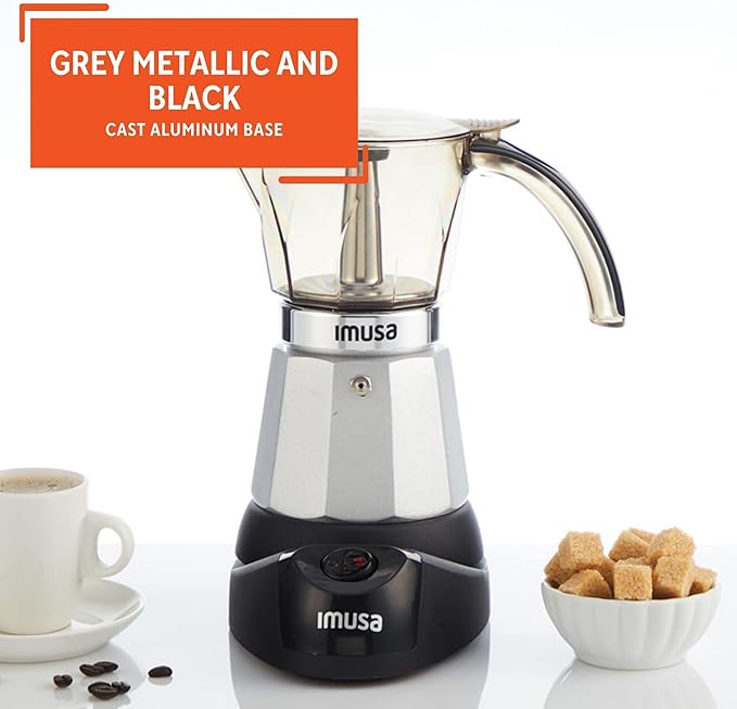 Imusa 6 or 3cup Electric Espresso Maker, Silver
