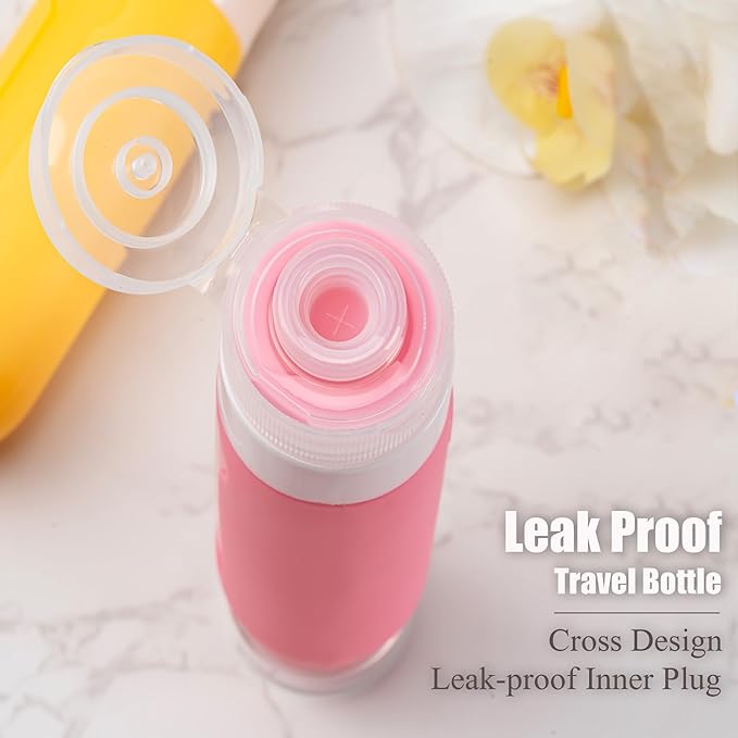 16pack Travel Bottles for Toiletries, TSA Approved LeakProof Squeezable Silicone Toiletry Containers for Shampoo, Conditioner, 3oz Portable Refillable Traveling Size Liquid Containers (16Pcs/Apricot)