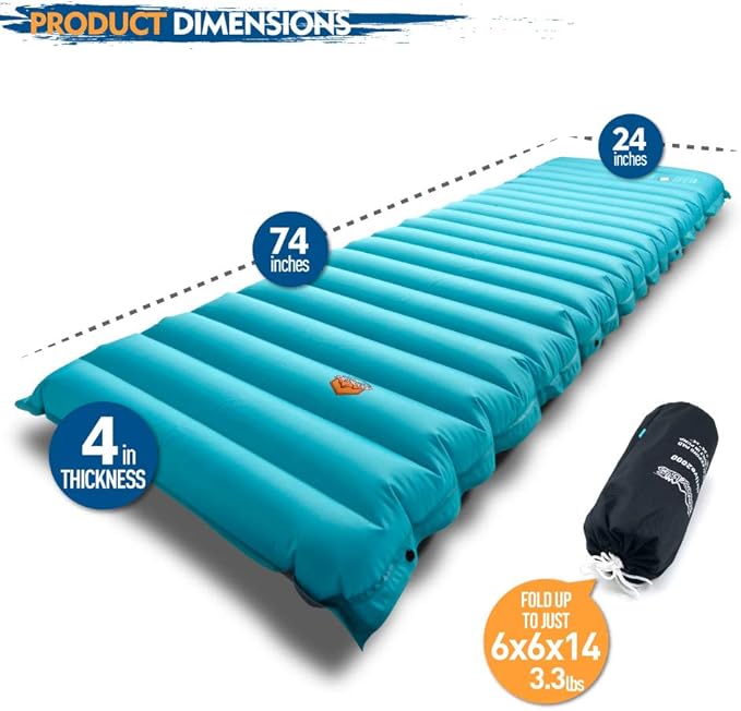 ZOOOBELIVES Extra Thickness Inflatable Sleeping Pad with Built-in Pump, Most Comfortable Camping Mattress for Backpacking, Car Traveling and Hiking, Compact and Lightweight - Airlive2000