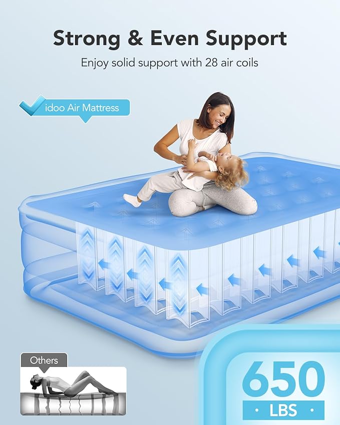 iDOO Air Mattress Full with Built in Pump, Blow up Mattress Full Size, Upgraded Inflatable Mattress for Camping Home and Guest Bed, Fast Inflation, Comfort Portable Air Bed, Colchones Inflables