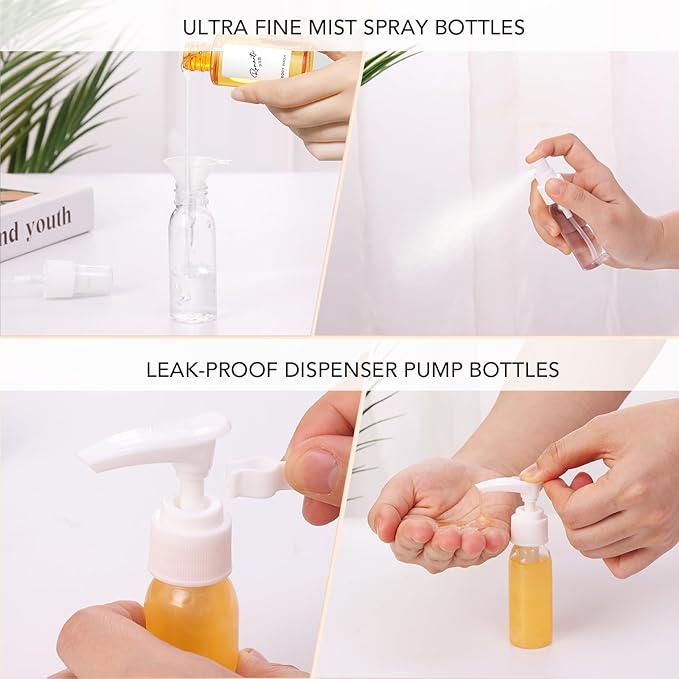 Muslish 21 Pack Travel Bottles for Toiletries, Leak-Proof TSA Compliant Silicone Travel Size Containers for Shampoo and Conditioner, BPA Free with Toiletry Bag (Green)