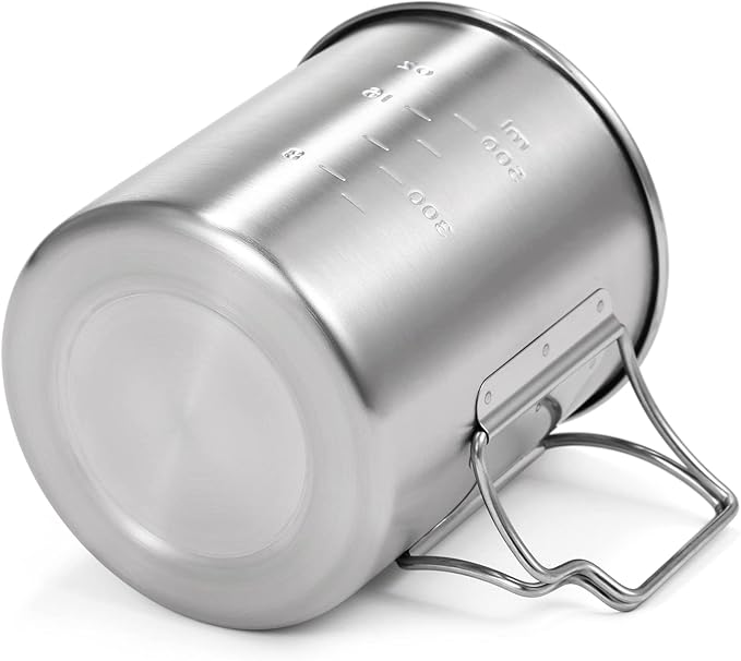 Lixada 750ml Camping Cup Pot Cup Stainless Steel Water Cup Mug with Foldable Spoon for Outdoor Camping Hiking Backpacking