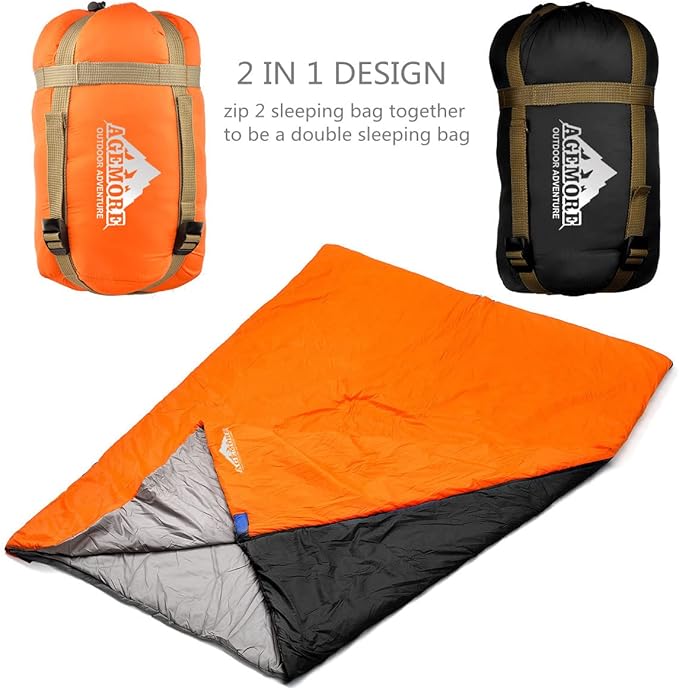 AGEMORE Ultralight Warm Weather Sleeping Bag, Portable Lightweight Waterproof Compact Sleeping Bag with Compression Sack, Fit for Kids Teens or Adults Outdoor Camping, Backpacking & Hiking