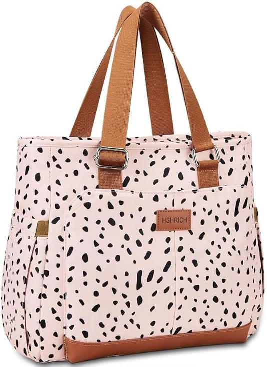 Large Women Lunch Bags for Work/Insulated Adult Lunch Box for Women/Leakproof Cooler Lunch Tote Bag with Storage Pocket. Reusable Lunch Cooler Purse for Work Picnic Hiking 14L, Pink Leopard