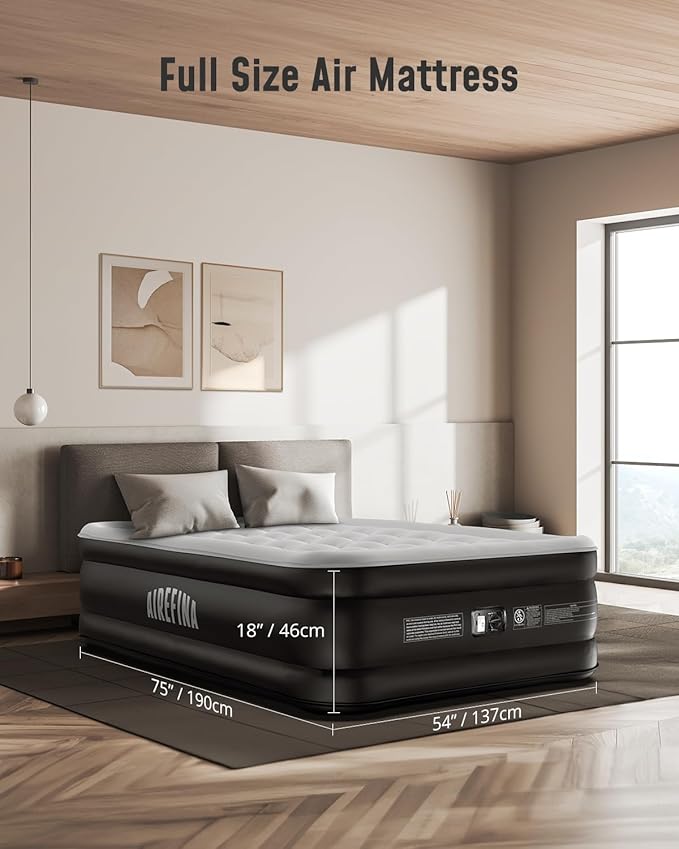 Airefina Air Mattress Full with Built in Pump, 18" Comfort Blow Up Mattress Quick Inflation/Deflation, Inflatable Mattress with Carrying Bag Portable for Guest Home Full Size Colchones Inflables