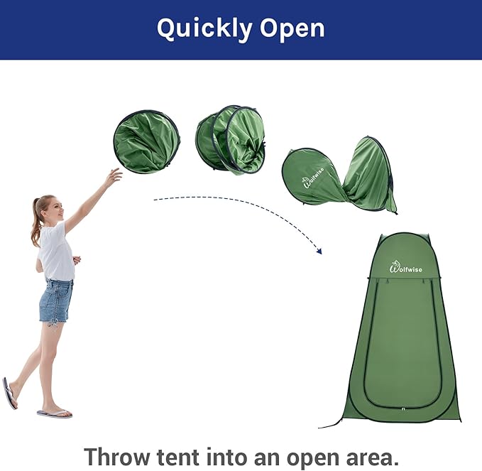 WolfWise Portable Pop Up Privacy Shower Tent, Spacious Changing Room, Dressing Room, Sun Sunshade Canopy Outdoor Rain Shelter, Backpack Privacy Shelters for Camping, Hiking, Beach, Toilet, Large Green