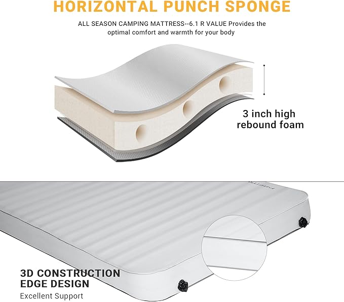 KingCamp Self Inflating Sleeping Pad for Camping Ultra Thick Double Single Foam Mattress High R Value Camping Air Pad Mat, Multi Colors & Sizes