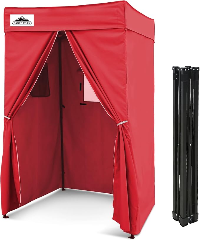 EAGLE PEAK Flex Compact 4x4 Pop-up Canopy Changing Room, Portable Privacy Dressing Room for Indoor Fashion Photoshoots, Camping, or Pool, Red