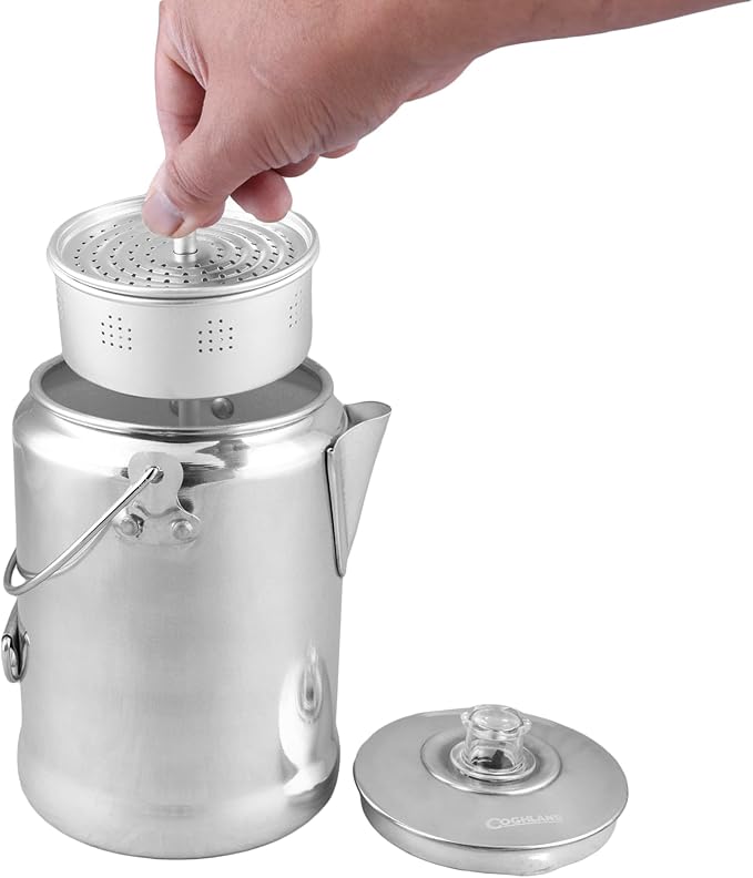 Coghlan's Aluminum Coffee Pot, 9-Cup Percolator for Camping, Lightweight Stovetop Coffee Maker, Durable and Portable Outdoor Brew Gear