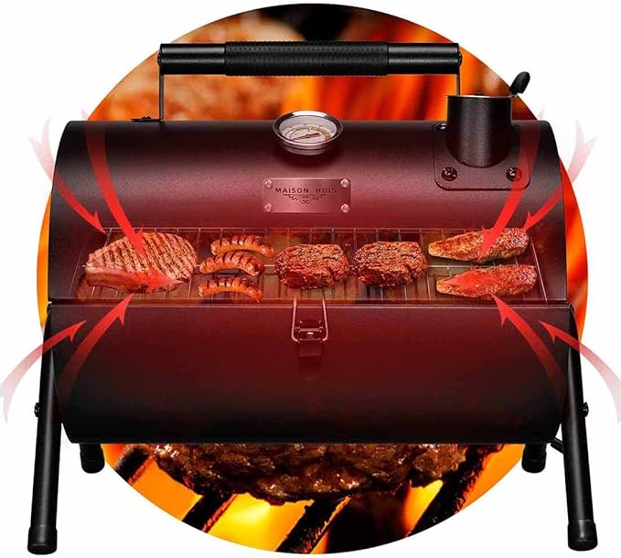 MAISON HUIS Adjustable Portable Charcoal Grill Multi-functional Metal Small BBQ Smoker for Outdoor Hiking(Black)