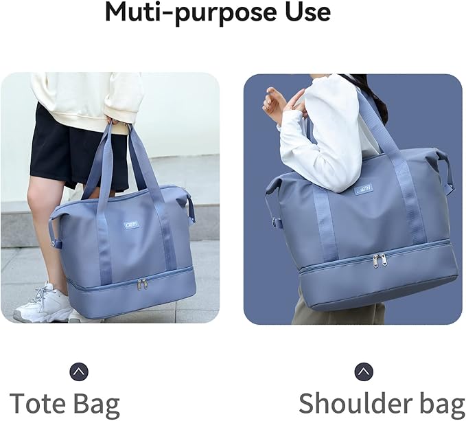 Large Travel Duffel Bag with Shoe Compartment, Gym Tote Carry on Bags for women, Lightweight Duffel Bags with Trolley Sleeve fit for Travel and Sport(Blue)