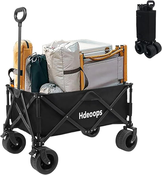 Collapsible Wagon Cart Foldable with Big All-Terrain Beach Wheels, Heavy Duty Folding Utility Wagon, 330lbs Weight Capacity Garden Cart for Shopping, Camping, Gardening, Sports Travel and Beach