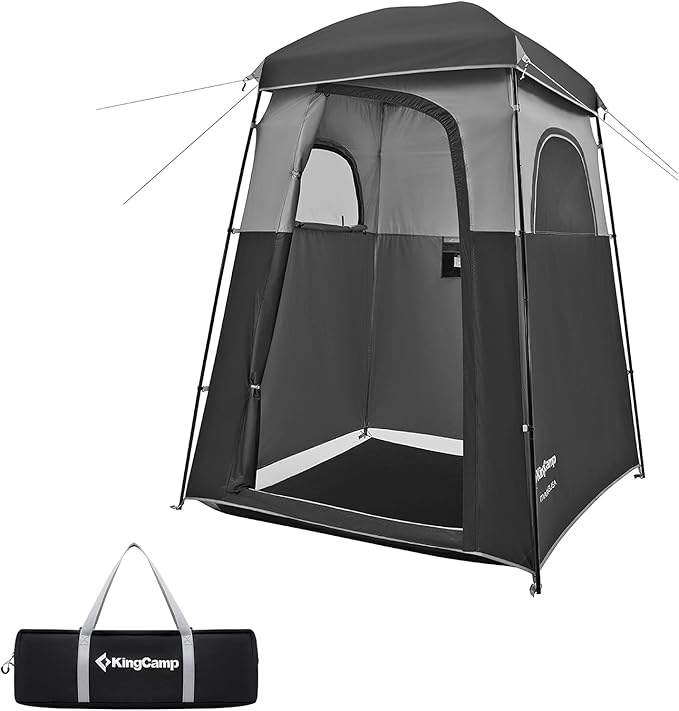Bundle of KingCamp Oversize Black Camping Shower Tent and Blue Outdoor Shower Tents for Camping Changing Dressing Room Portable Toilet Tent, Easy Set Up, More Space Than Pop Up Privacy Tent