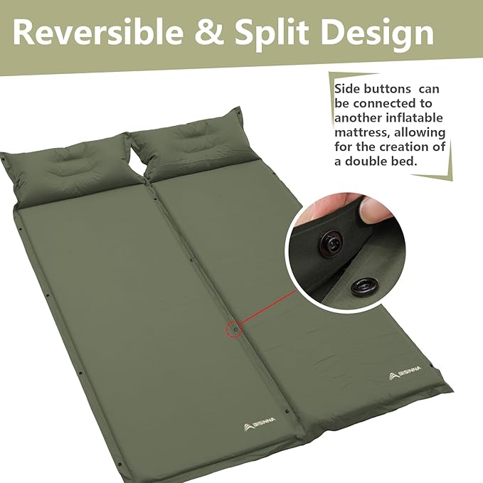 BISINNA Self Inflating Sleeping Pad Thick Foam Sleeping Mattress with Pillow for Camping Lightweight Insulated Sleeping Mat Fast Inflating for Camping Travel Car Tent