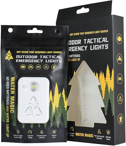 Emergency Tactical Light – No Battery, Water Activated, 120H Runtime, Reusable Salt-Powered LED Lantern for Camping, Survival, Disaster, Can Use Urine or Seawater