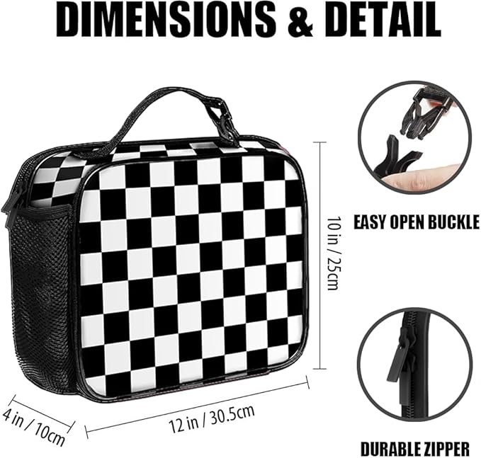 Checkered Lunch Bag Reusable Insulated Lunch Box Keep Food Cooler Thermal Lunch Tote for Women Men