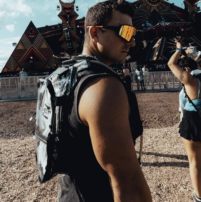 RAVERUNNER® Clear Hydration Pack | Festival Approved Hydration Backpack Clear with 2L Bladder & Quick Disconnect Hose | Clear Camelbak Water Backpack, Clear Hydration Backpack, Clear Camelbak