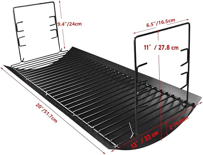Uniflasy 20 Inches Ash Pan Replacement for Chargriller 5050, 5072, 5650, 2123, 2223, 2823 Charcoal Grills,Char-Griller Grill Grate Model 200157,Chargriller Replacement Part with 2pcs Fire Grate Hanger