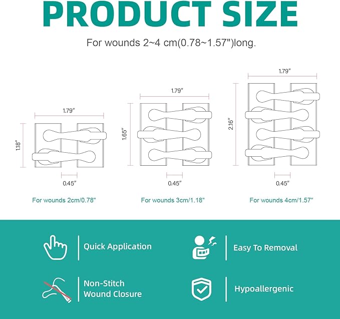 26 PCS First Aid Kit, Wound Closure Strips, 2 Strips x1, 3 Strips x1, 4 Strips x1, Emergency Wound Closure Device Without Stitche, First Aid Supplies Kit at Home Outdoors Sports