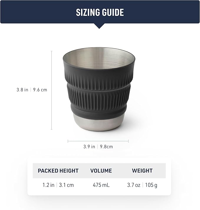 Sea to Summit Detour Stainless Steel Collapsible 16 Ounce Camp Mug, Moonstruck Grey