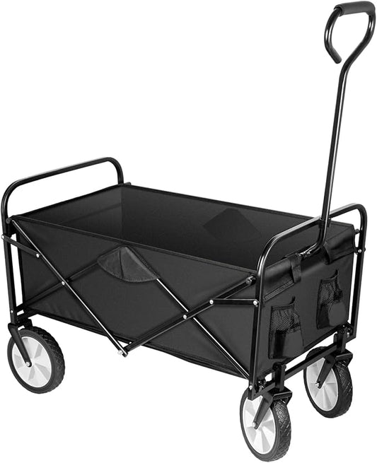 YSSOA Rolling Folding & Rolling Collapsible Garden Cart, Outdoor Camping Wagon Utility with 360 Degree Swivel Wheels & Adjustable Handle, Black 220lbs Weight Capacity