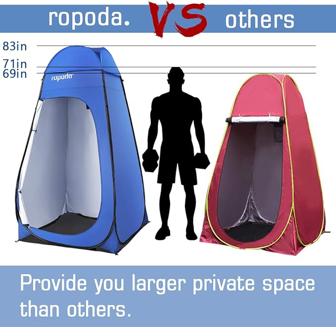 ROPODA Pop Up Tent 83inches x 48inches x 48inches, Upgrade Privacy Tent, Porta-Potty Tent Includes 1 Removable Bottom, 8 Stakes, 1 Removable Rain Cover, 1 Carrying Bag