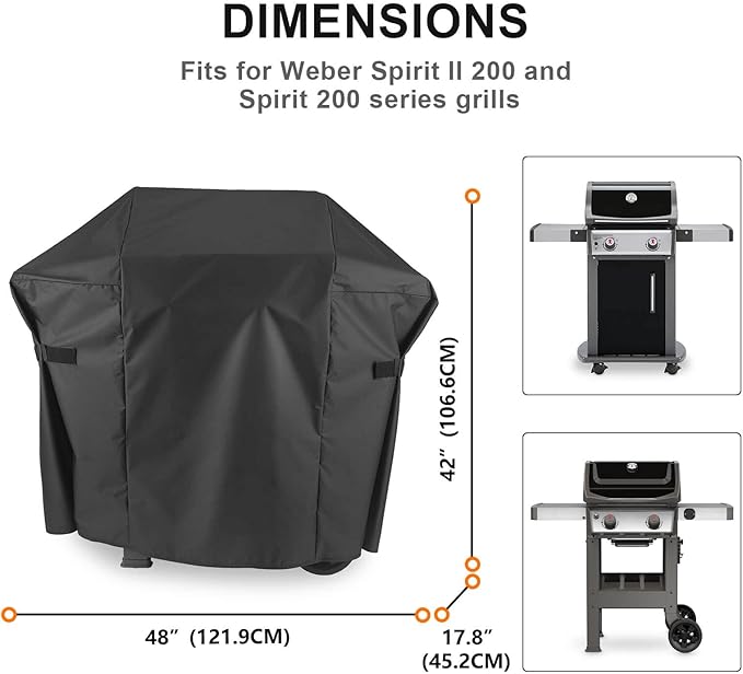 Grisun 7138 Premium Grill Cover for Weber Spirit 200 Series, Spirit E210, S210, E210, 215 Grills, Anti-Fade Waterproof UV-Resistant Gas Grill Cover, Heavy Duty BBQ Cover, 48 inches, Black