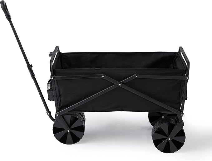 Seina 150 Pound Capacity Heavy Duty Steel Frame Collapsible Folding Outdoor Portable Utility Cart Wagon with All Terrain Plastic Wheels, Black