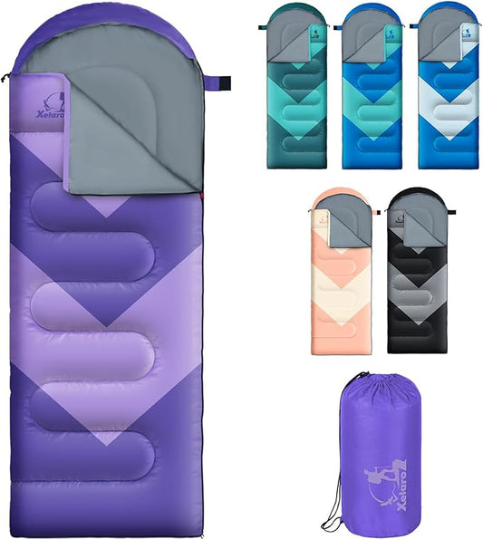 Sleeping Bag for Adults, Girls, Boys - 3 Season Warm & Cool Weather Lightweight Waterproof Camping Bag for Hiking, Outdoor Travel