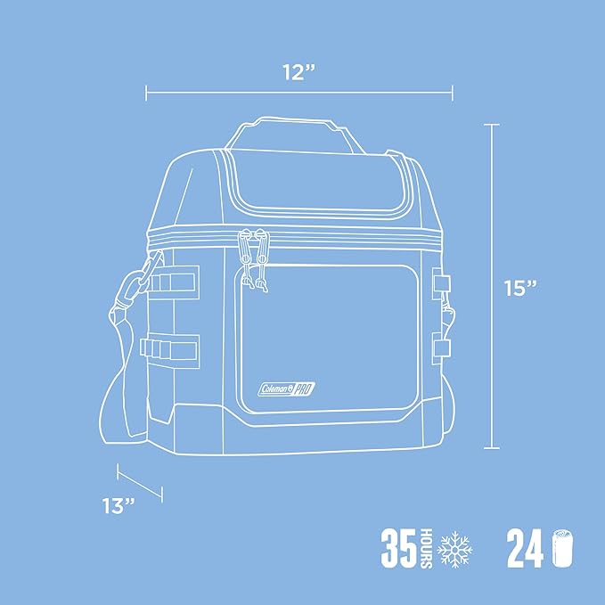Coleman Pro 24-Can Premium Soft Cooler Lunchbox, Fully Insulated Lid & Body Stays Cold up to 35 Hours