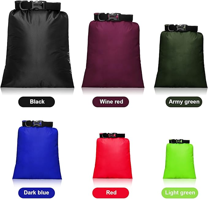 Waterproof Dry Bag Set 15 L+ 8 L +5 L+4 L+3 L+ 2 L Lightweight Sacks and Long Adjustable Shoulder Strap for Kayaking, Rafting, Boating, Hiking, Camping (Dark Colors,6 Pcs)
