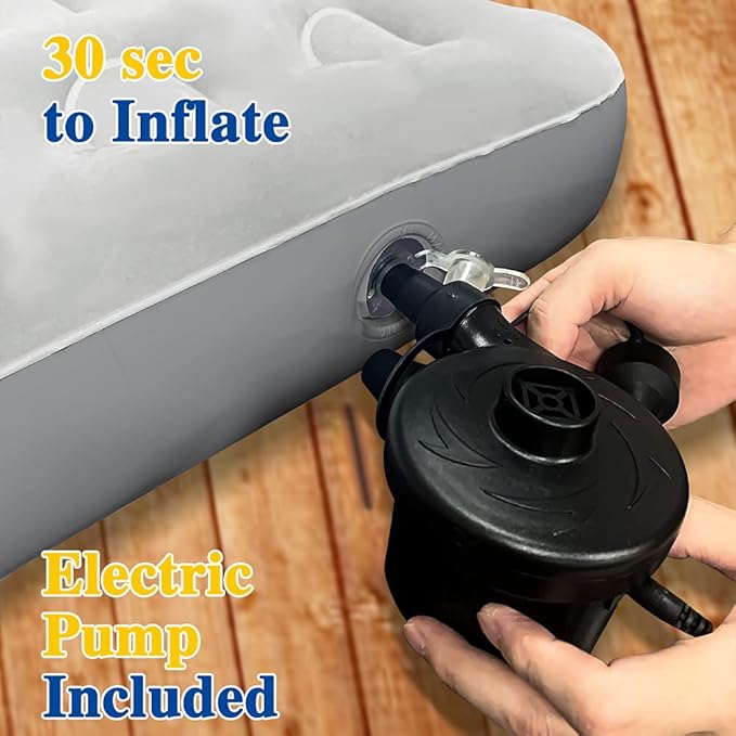 Inflatable Kids Travel Bed Toddler Air Mattress Set,Portable Blow Up Mattress Sleeping Bed Cot with Bed Rails and Electric Pump Ideal for Road Trip