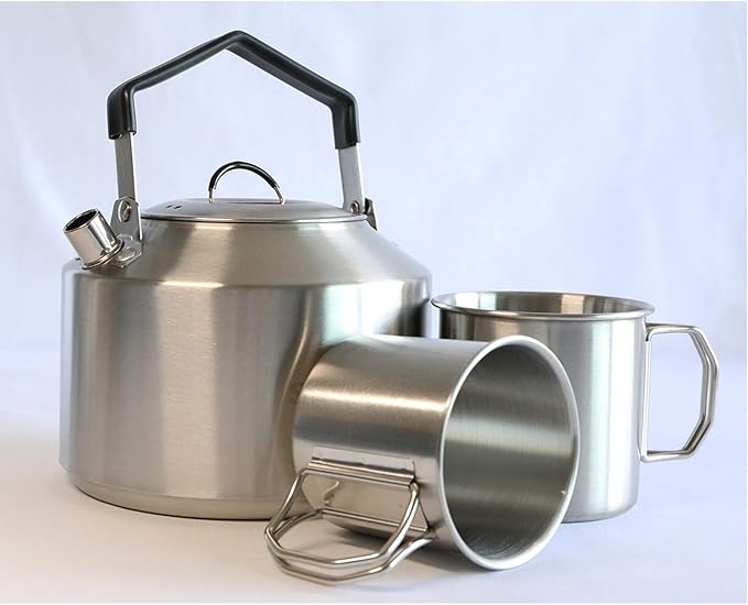 1.5L Stainless Steel Camping Kettle - Portable Durable Open Fire Kettle for Camping, Bushcraft, and Emergency Use - Fast Boiling, Heat Retention, Campfire Safe (1.5L)