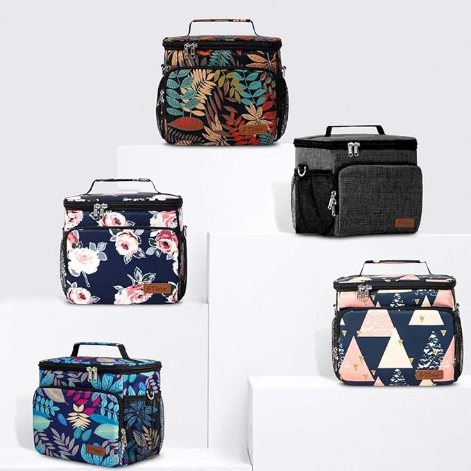 Tiblue Insulated Lunch Bag for Women/Men, Reusable Lunch Box for Office Work School Picnic Beach, Leakproof Freezable Cooler Bag with Adjustable Shoulder Strap for Kids/Adult(Medium, Romantic Rose)