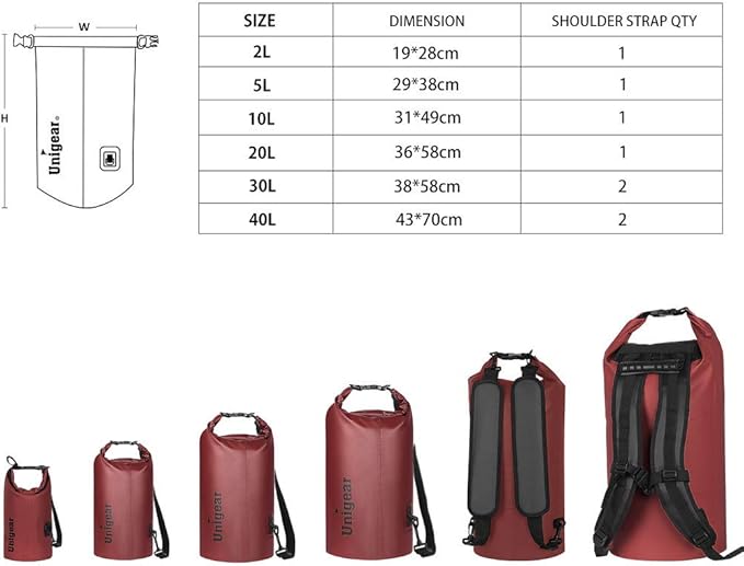 Unigear Dry Bag Waterproof, 2L/5L/10L/20L/30L/40L Floating and Lightweight Bags for Kayaking, Boating, Fishing, Swimming and Camping with Waterproof Phone Case
