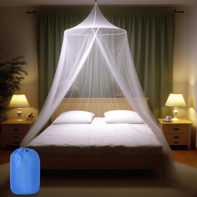 Mosquito Net for Bed, Large White Bed Canopy for Girls, Hanging Bed Net, Ideal for Bedroom Decorative, Travel with Storage Bag (Round)