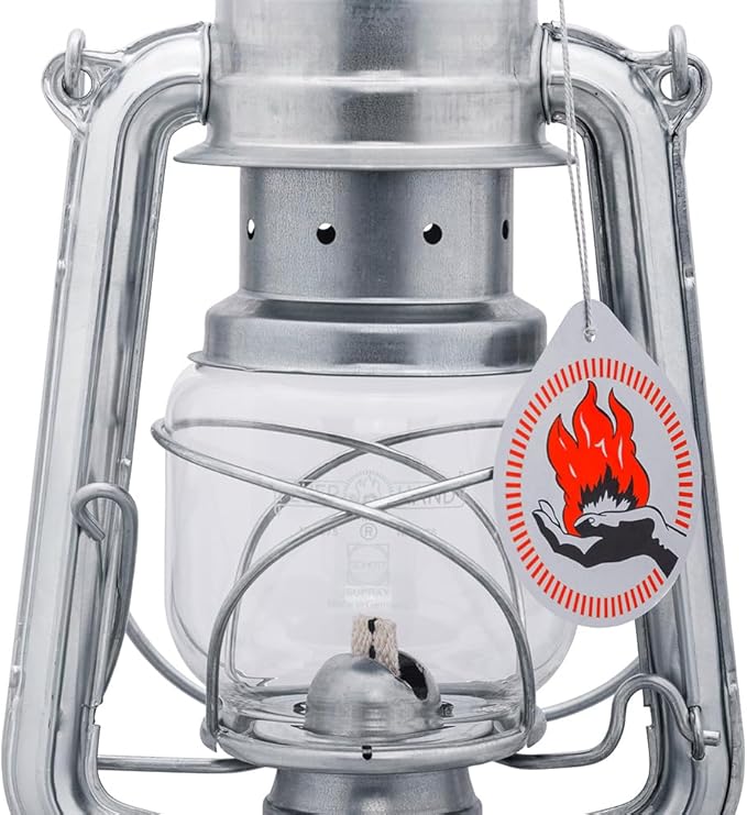 Outdoor Kerosene Fuel Lantern, German Made Weather Resistant Baby Special 276 Galvanized Hurricane Lamp for Camping or Patio, 10 Inches, Unpainted