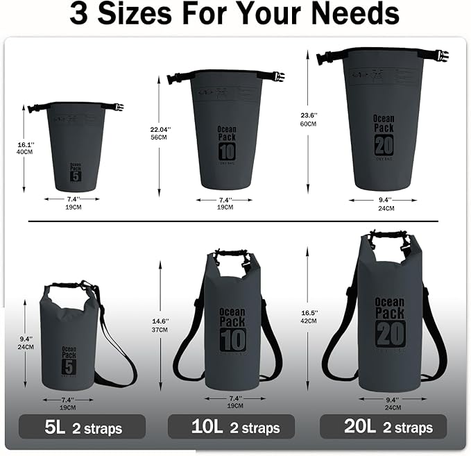 Floating Waterproof Dry Bag Backpack 5L/10L/20L, Roll Top Bag for Kayaking, Rafting, Boating, Swimming, Camping, Hiking, Beach, Fishing, Waterproof Beach Bag. (Gray, 10L)