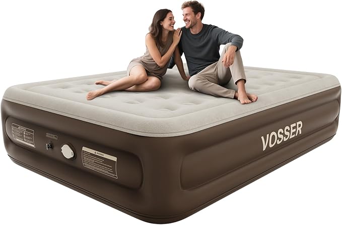 Queen Size Airbed with Detachable Rechargeable Pump - for Camping & Home Use, Portable Design, Supports up to 660 lbs MAX