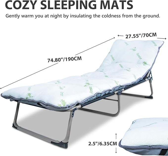 Gehannah Thick Camping Sleeping Pad, Soft Comfortable Microfiber Camping Cot Pads for Adults, Lightweight Foldable Sleeping mats for Traveling Hiking Backpacking Traveling