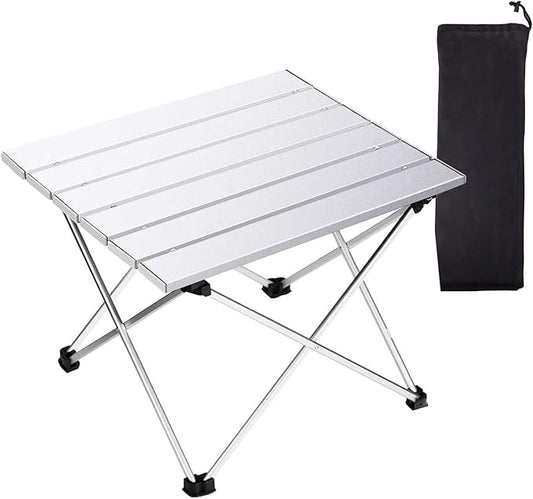 Tesouro Portable Camping Table,Folding Side Table Aluminum Top for Outdoor Cooking, Hiking, Travel, Picnic (Large, Sliver)
