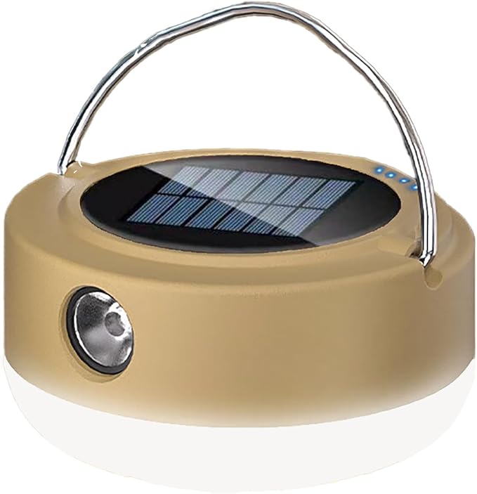LED Lantern, Solar Camping Lantern, Outdoor Camping lamp, Waterproof Tent lamp, for Power Outages, Emergency situations, Hurricanes, Home, Hiking (USB Cable Included)，5 Light Mode (Khaki)