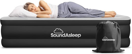 SoundAsleep Products Dream Series Luxury Air Mattress, ComfortCoil Technology, Built-in High Capacity Pump for Home, Camping- Double Height, Adjustable, Inflatable Blow Up, Portable - Full Size