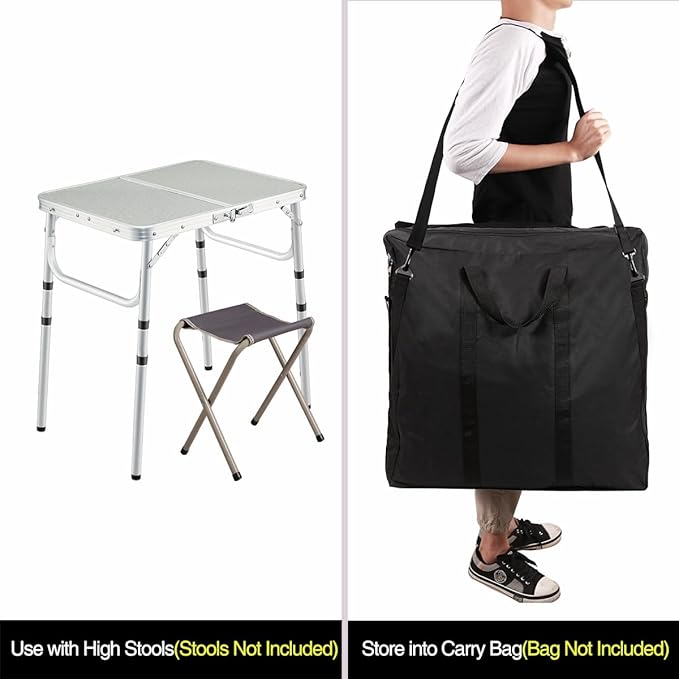 REDCAMP Small Camping Table 2 Foot, Portable Aluminum Folding Table Adjustable Height Lightweight for Picnic Beach Outdoor Indoor, White 24 x 16 inch (3 Heights)
