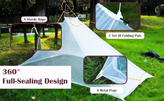 No-See-Ums Camping Mosquito Net Bed Compact and Ultra-Light for Travel，Finest Holes Mesh 2000 Noseeum Netting for Camping and Hiking, Without Sleeping Mat
