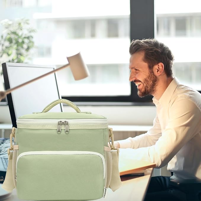 Insulated Lunch Bag for Adult/Women/Men, Reusable Large Lunch Box Cooler Soft Leakproof Tote, Thermal Meal Prep Lunch Pail with Adjustable Shoulder Strap for Picnic/Travel/Office,Grass Green