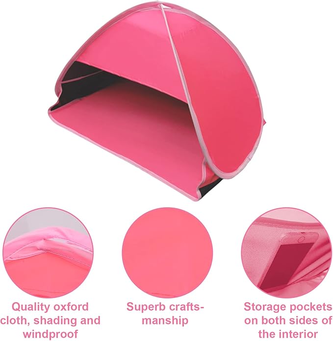 Pop Up Beach Sun Shade, 1-Pack Mini Sun Shelter Tent for Anti-UV Windproof Camping Picnic Fishing Bench, Rose Red-Painted Silver, L